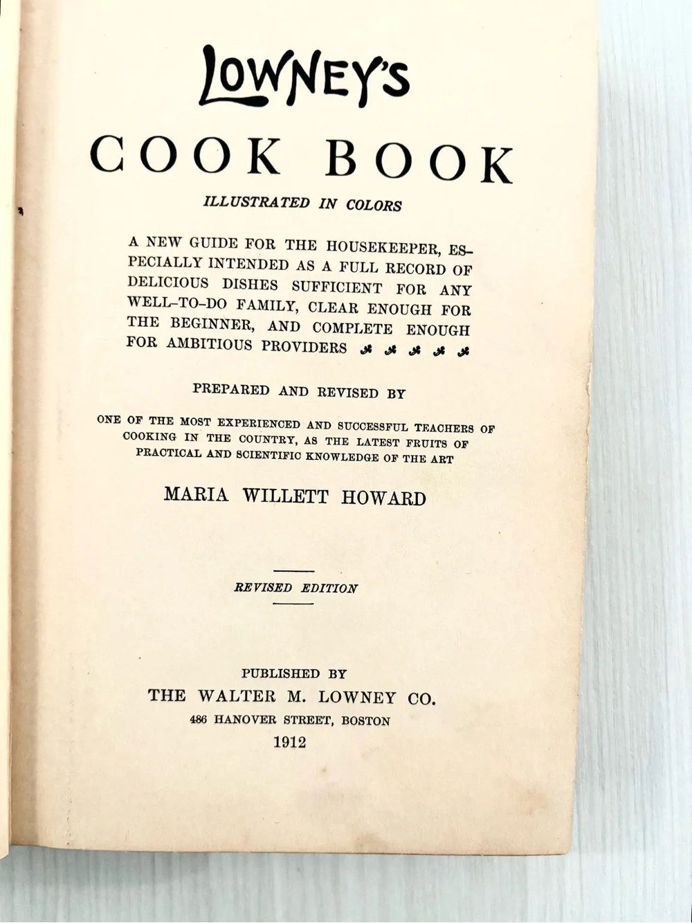 Vintage Lowneys Cook Book Hardcover circa 1912 in wonderful condition!